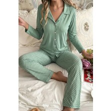 Madame Clara Düğme Kapanma Detaylı Puantiye Desenli Kadın Pijama Takımı