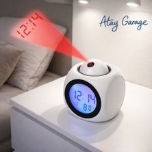 Atay Garage Projeksiyonlu Dijital Çalar Saat – Tavan Yansımalı LED Saat, Alarm ve Sıcaklık Göstergeli