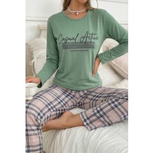 Madame Clara Ekose Desenli Uzun Kollu Süpersoft Kadın Pijama Takımı
