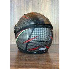 Jekai Jk-21 902 Model Güneş Vizörlü Çenededen Açılır Kask - Gri/kırmızı Karbon Desenli - M