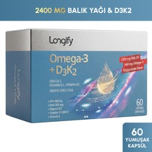 Longify Omega 3 + D3K2, 60 Yumuşak Kapsül, Balık Yağı, EPA, DHA, Vitamin D3, Vitamin K2 (MK7), Vitamin E