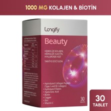 Longify Beauty Hidrolize Kolajen Tip 1 ve Tip 3, Hyaluronik Asit, Hidrolize Elastin, Biotin, Vitamin C, Çinko, Bakır Takviye 30 Tablet