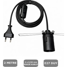 Conana E27 Duylu 2 Metre Arapuarlı (Aç Kapat Anahtar) Yaylı Duy (2x0,50) (Siyah) 65W