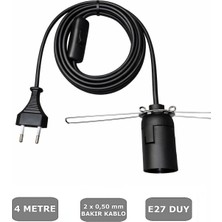 Conana E27 Duylu 4 Metre Arapuarlı (Aç Kapat Anahtar) Yaylı Duy (2x0,50) (Siyah) 65W