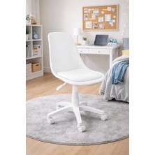 Royalyat Nova Beyaz Çalışma Sandalyesi-Ergonomik Ofis Koltuğu, Ayarlanabilir Yükseklik, Tekerlekli, Minderli