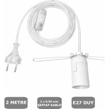 Conana Şeffaf Kablolu E27 Yaylı Beyaz Duylu, 2 Metre Arapuarlı (2x0,50) 65W