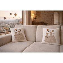 Royalyat El Yapımı Keten Duck Kumaş Punch Kırlent Kılıfı (43X43) Ürgüp Motifli