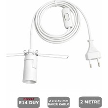 Conana E14 Duylu 2 Metre Arapuarlı, Tuz Lambası Duyu Yaylı (2x0,50) (Beyaz) 65W