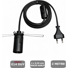 Conana E14 Duylu 2 Metre Arapuarlı, Tuz Lambası Duyu Yaylı (2x0,50) (Siyah) 65W
