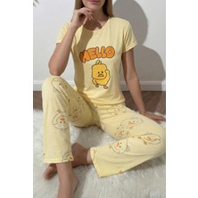 Civciv Desenli Kısa Kollu Kadın Pijama Takımı