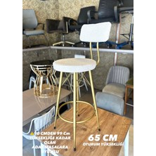 The Sandalye Shop Yeni Teddy Kumaş Mila Bar Sandalyesi Mat(Eskitme)Gold Kırık Beyaz