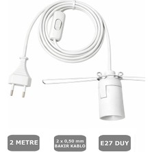 Conana E27 Duylu 2 Metre Arapuarlı (Aç Kapat Anahtar) Yaylı Duy (2x0,50) (Beyaz) 65W