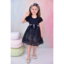 Buufuu Kısa Kollu Bandajlı Tüllü Önden Çiçek Detaylı Kız Çocuk Elbise