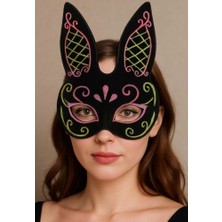 Marsilyan Siyah Renk Pembe Gold Simli Siyah Süet Kaplama Tavşan Maskesi 18X16 cm