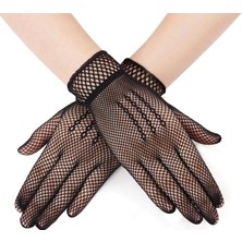 Daniska Siyah Renk Likralı File Eldiven Parmaklı Örgü Eldiven Yetişkin Boy