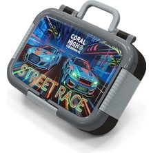 Coral High Kids Siyah Çok Renkli Yarış Arabası Desenli Paslanmaz Çelik Beslenme Kabı 39159