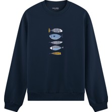 The Lucid Lab Marine Pattern Study Oversize Sweatshirt - Lacivert