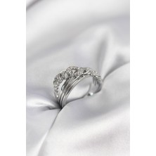 Hkursat Gümüş Renk Zirkon Taşlı Zincir Model Kadın Yüzük