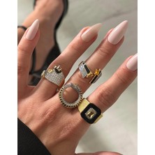 Asteria Jewelry Siyah Mineli Tasarım Altın Yüzük