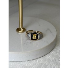 Asteria Jewelry Siyah Mineli Sarı Taşlı Yüzük