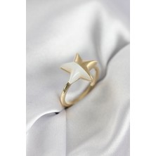 Hkursat Gold Renk Sedefli Yıldız Model Kadın Yüzük