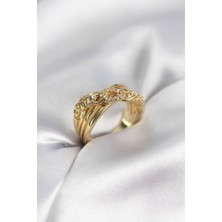 Hkursat Gold Renk Zirkon Taşlı Zincir Model Kadın Yüzük