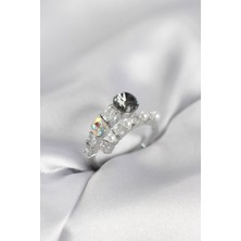 Hkursat Gümüş Renk Pirinç Zirkon Taşlı Incili Kadın Yüzük