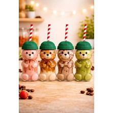 Özkurt Ticaret Ayıcıklı Cam Barista Soğuk Içecek Bardağı 550 ml – Yeşil Kapaklı | Pipet Hediyeli