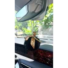 Özgürce Leopar Desenli Kurdeleli Ponponlu Dikiz Aynası Süsü Seti