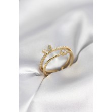 Hkursat Gold Renk 2'li Zirkon Taşlı Kelebek Model Kadın Yüzük