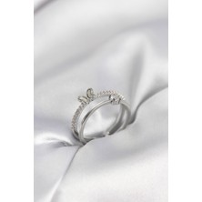 Hkursat Gümüş Renk 2'li Zirkon Taşlı Kelebek Model Kadın Yüzük