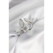 Hkursat Gümüş Renk Beyaz Kelebek Model Zirkon Taşlı Kadın Yüzük