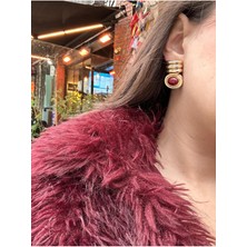 Asteria Jewelry Bordo Mineli Vintage Küpe