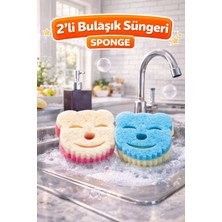 DİYA3 2'li Bulaşık Süngeri Sponge Çift Taraflı Gülen Yüz Sünger Sihirli Sünger Çok Amaçlı Temizlik Süngeri