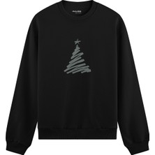 The Lucid Lab Minimal Christmas Tree Oversize Sweatshirt - Siyah