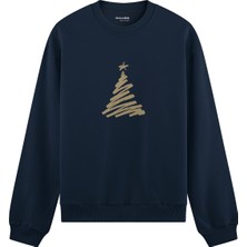 The Lucid Lab Minimal Christmas Tree Oversize Sweatshirt - Lacivert