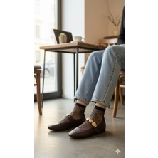 Kindep Kemerli Armalı Tek Biyeli Küt Burunlu Kadın Babet Kahve