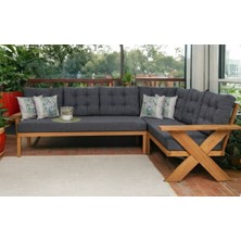 Berlin Masif Ahşap Bahçe Balkon Köşe Koltuk Takımı Kestane Ağacı Antrasit