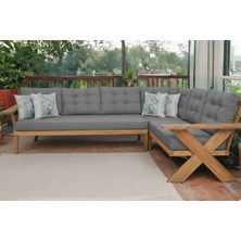 Berlin Masif Ahşap Bahçe Balkon Köşe Koltuk Takımı Kestane Ağacı Gri