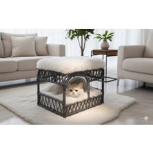 Missidea  Peluş Puf ve Kedi Yatağı Modern Evcil Hayvan Köşesi Antrasit