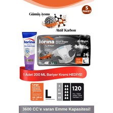 Lorina Aktif Karbonlu & Gümüş Iyonlu Bel Bantlı Hasta Bezi Large 24’lü 5 Paket