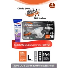 Lorina Aktif Karbonlu & Gümüş Iyonlu Bel Bantlı Hasta Bezi Large 24’lü 6 Paket Bariyer Kremi Hediyeli