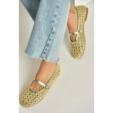 Fox Shoes Y267272709 Altın Örgü File Görünümlü Kadın Babet