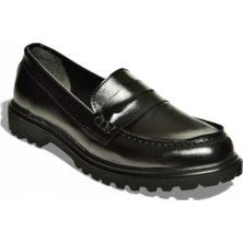 Fox Shoes Y996051060 Siyah Rustik Alçak Tabanlı Kadın Makosen Ayakkabı