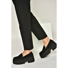Fox Shoes Y272972502 Siyah Süet Kalın Tabanlı Günlük Kadın Ayakkabı