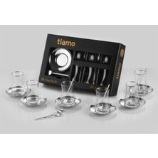 Tiamo Rio 18 Parça Çay Seti – 6 Kişilik 18/10 Cr-Ni Paslanmaz Çelik & Cam Çay Takımı