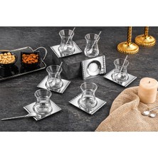 Tiamo Roma 18 Parça Çay Seti – 6 Kişilik 18/10 Cr-Ni Paslanmaz Çelik & Cam Çay Takımı