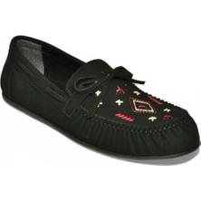 Fox Shoes Y996073102 Siyah Süet Renkli Motif Işlemeli Kadın Babet