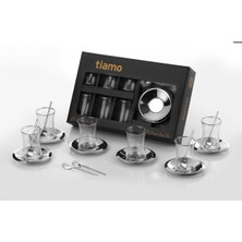 Tiamo Bella 18 Parça Çay Seti – 6 Kişilik 18/10 Cr-Ni Paslanmaz Çelik & Cam Çay Takımı