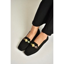 Fox Shoes Y820400304 Siyah Triko Kumaş Boncuk Detaylı Kadın Babet
